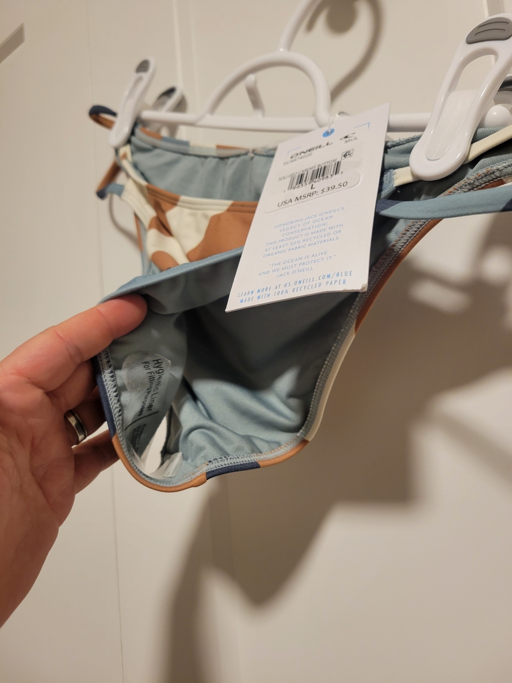 O'Neill Colorblock Striped Bikini Bottom - Blue, Tan & Cream, Size L - Picture 4 of 4